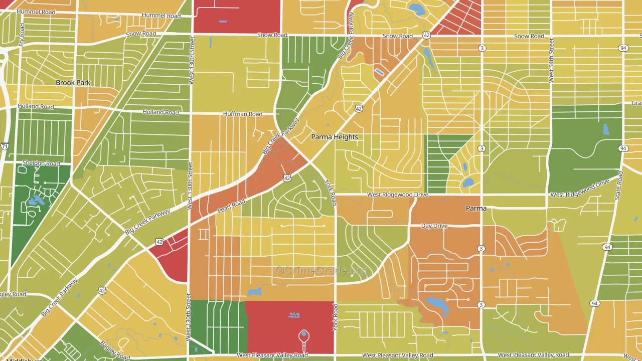 Parma Heights, OH Map of Robbery Rates
