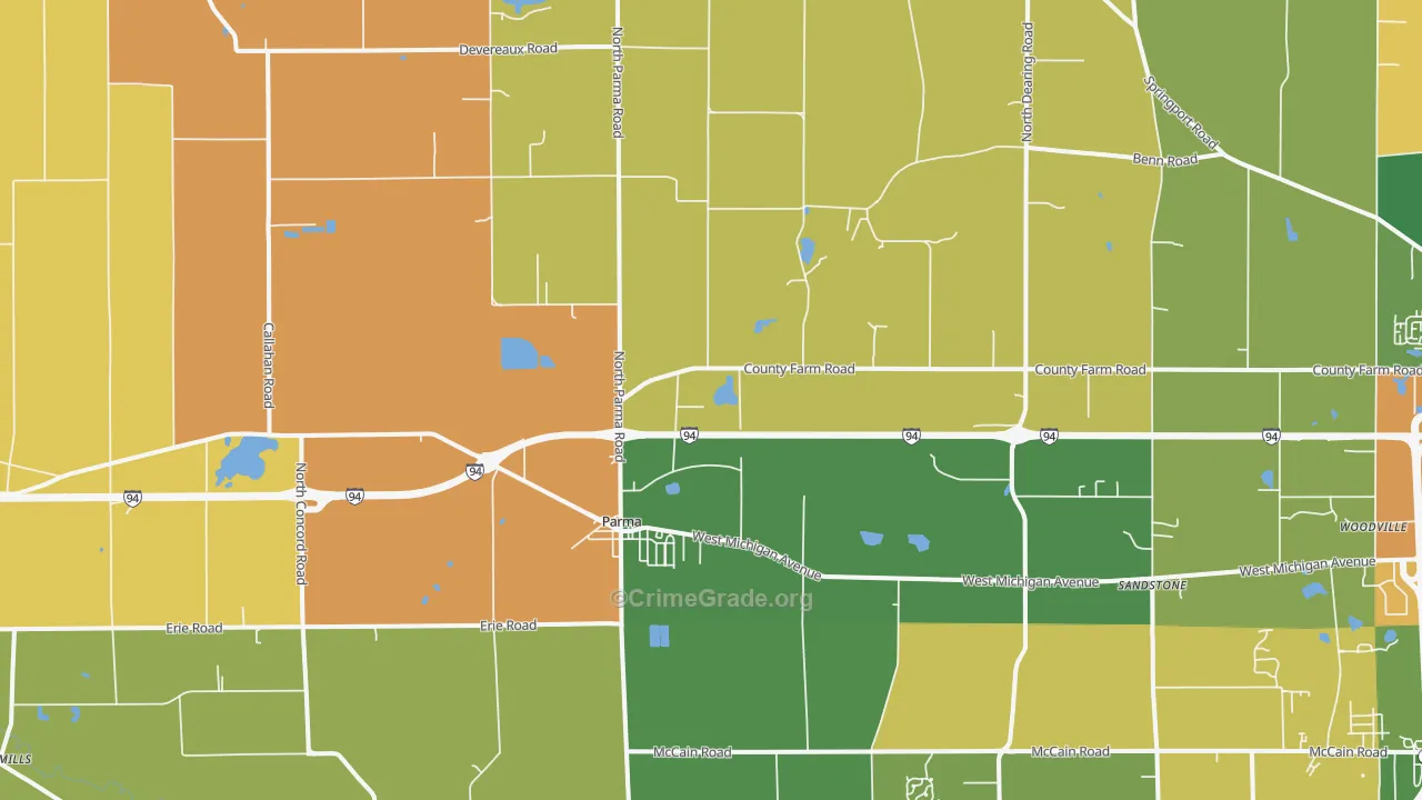 Parma, MI Map of Robbery Rates