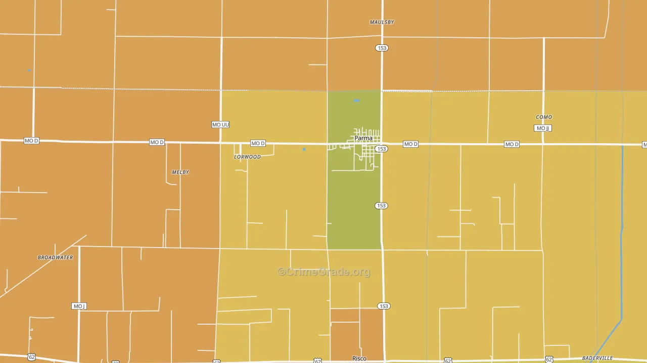 Parma, MO Map of Robbery Rates
