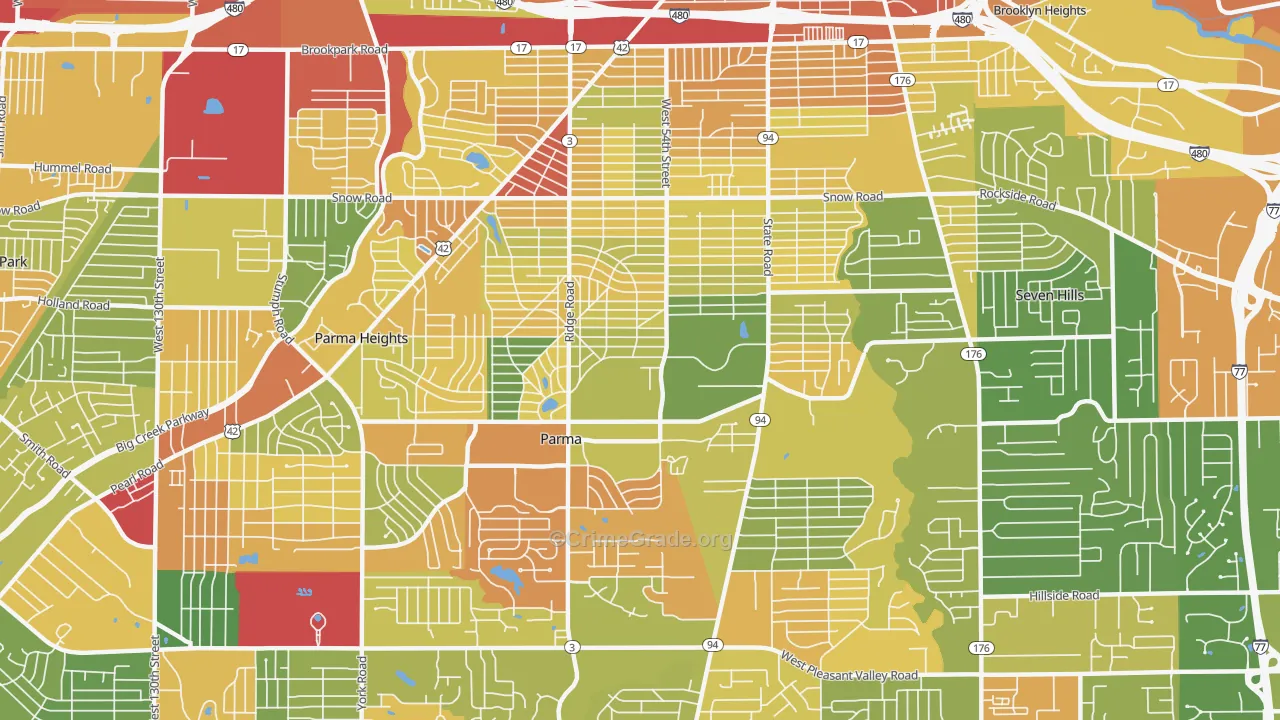 Parma, OH Map of Robbery Rates