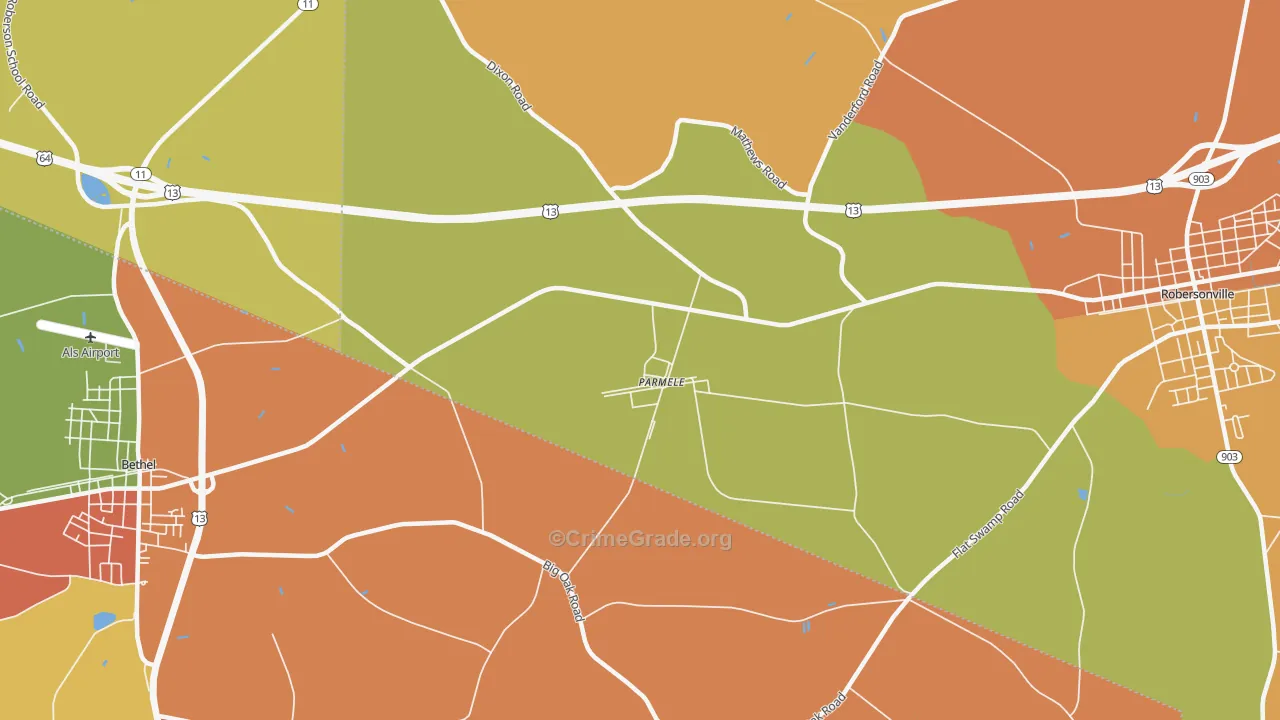 Parmele, NC Map of Robbery Rates