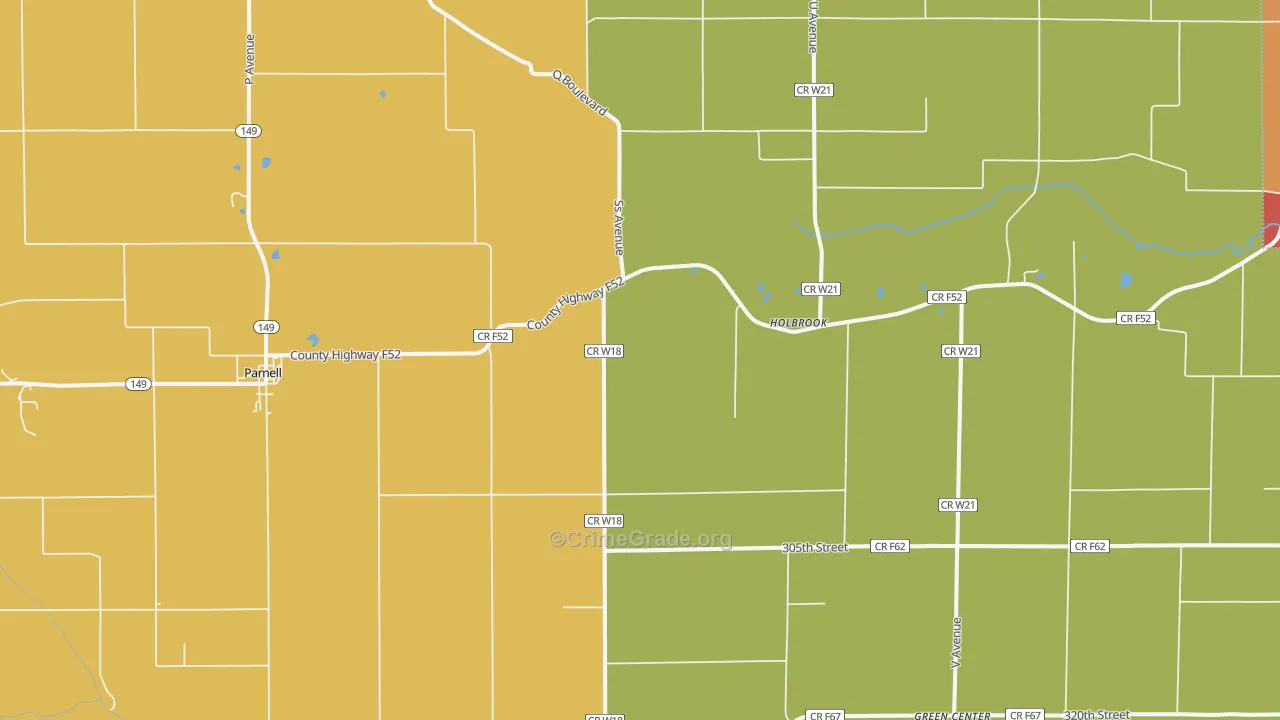 Parnell, IA Map of Robbery Rates