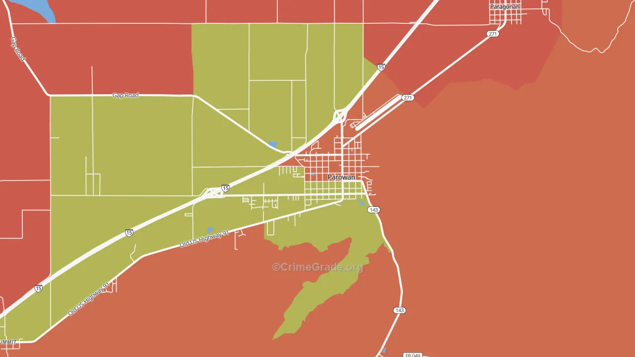 Parowan, UT Map of Robbery Rates