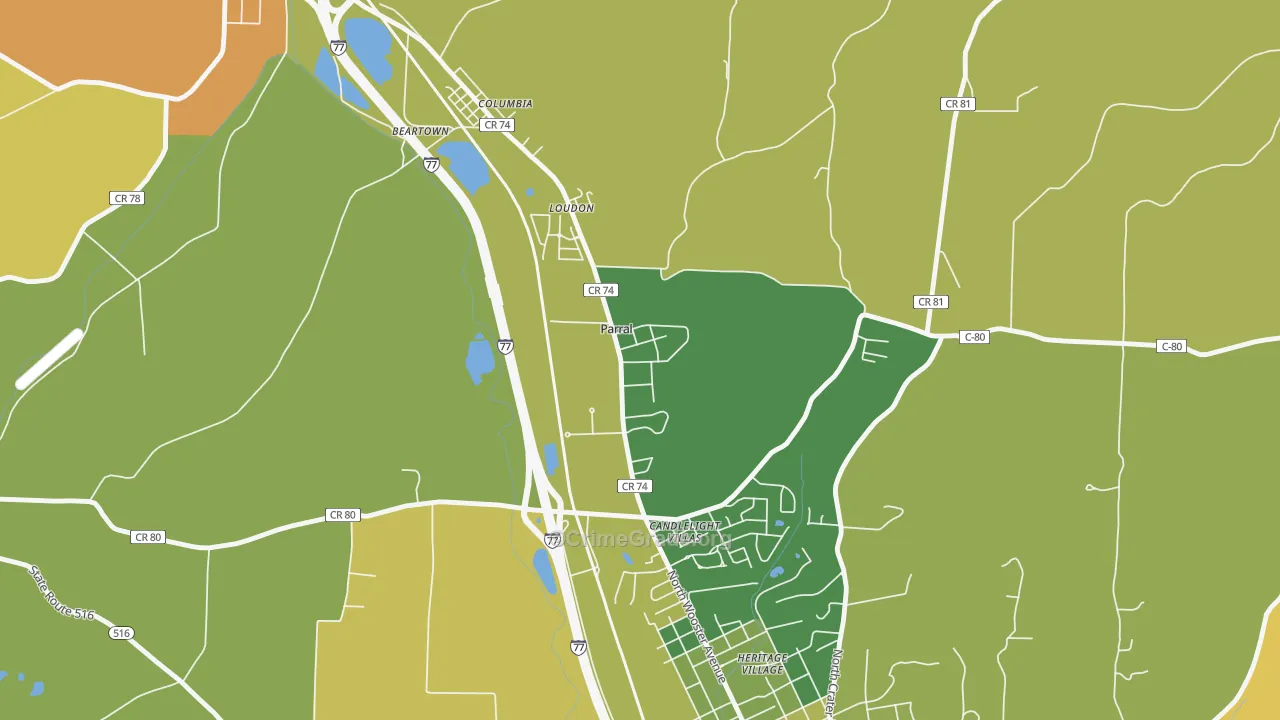 Parral, OH Map of Robbery Rates