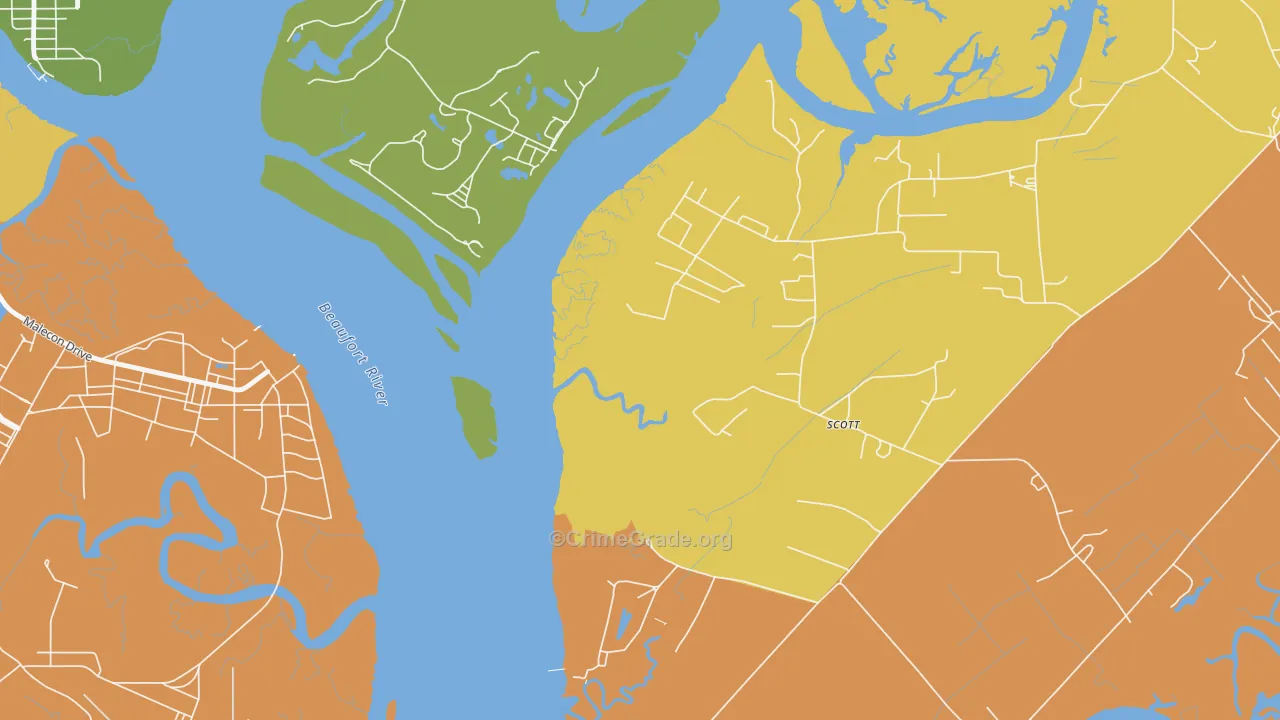 Parris Island, SC Map of Robbery Rates