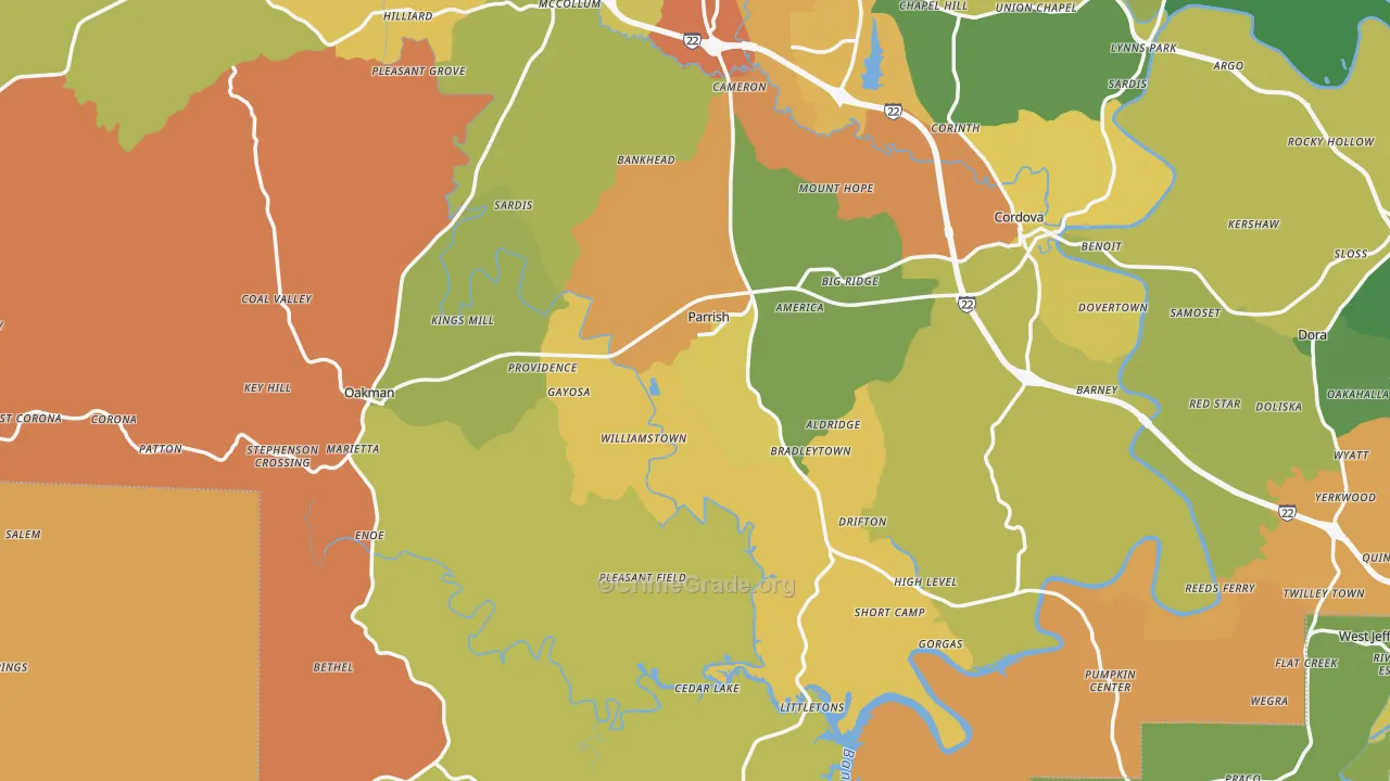 Parrish, AL Map of Robbery Rates