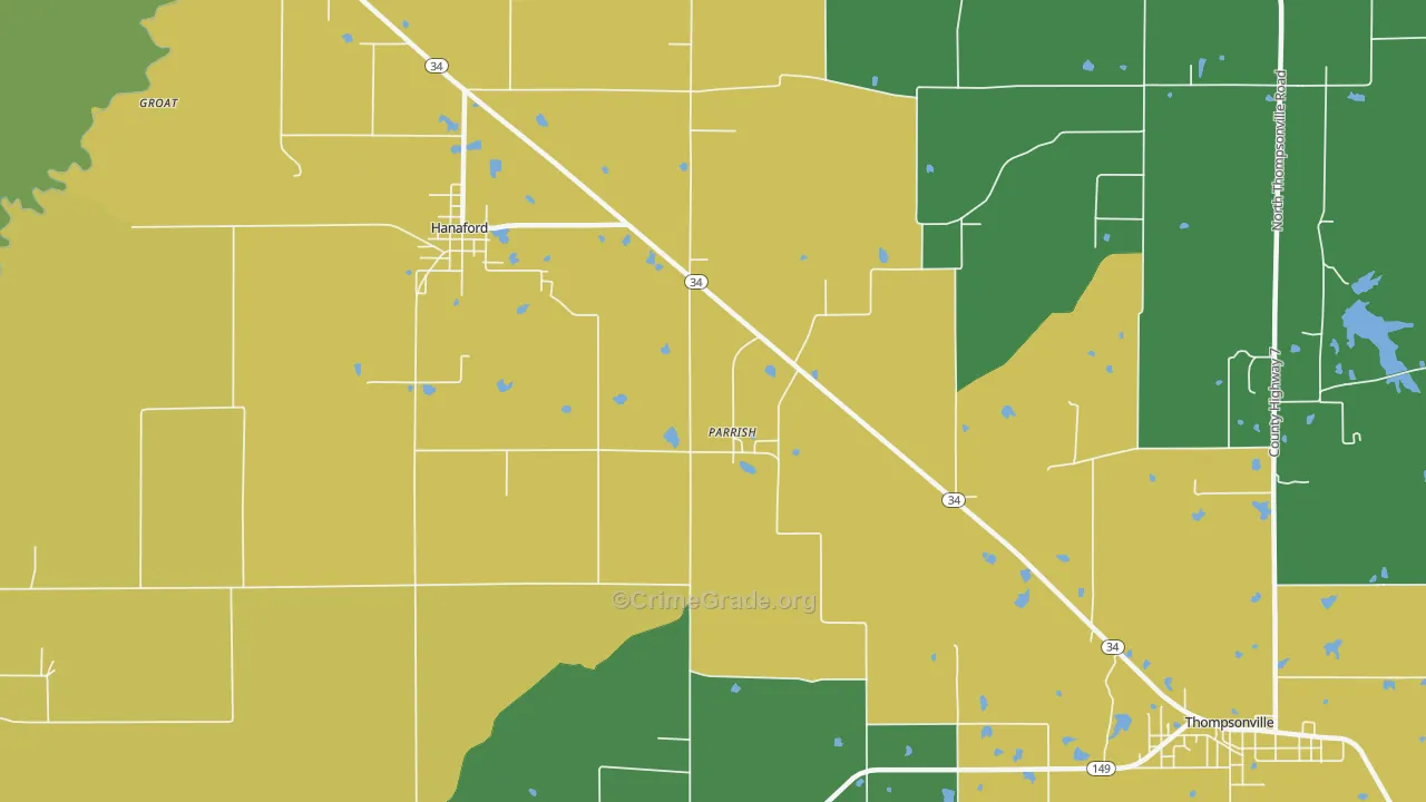 Parrish, IL Map of Robbery Rates