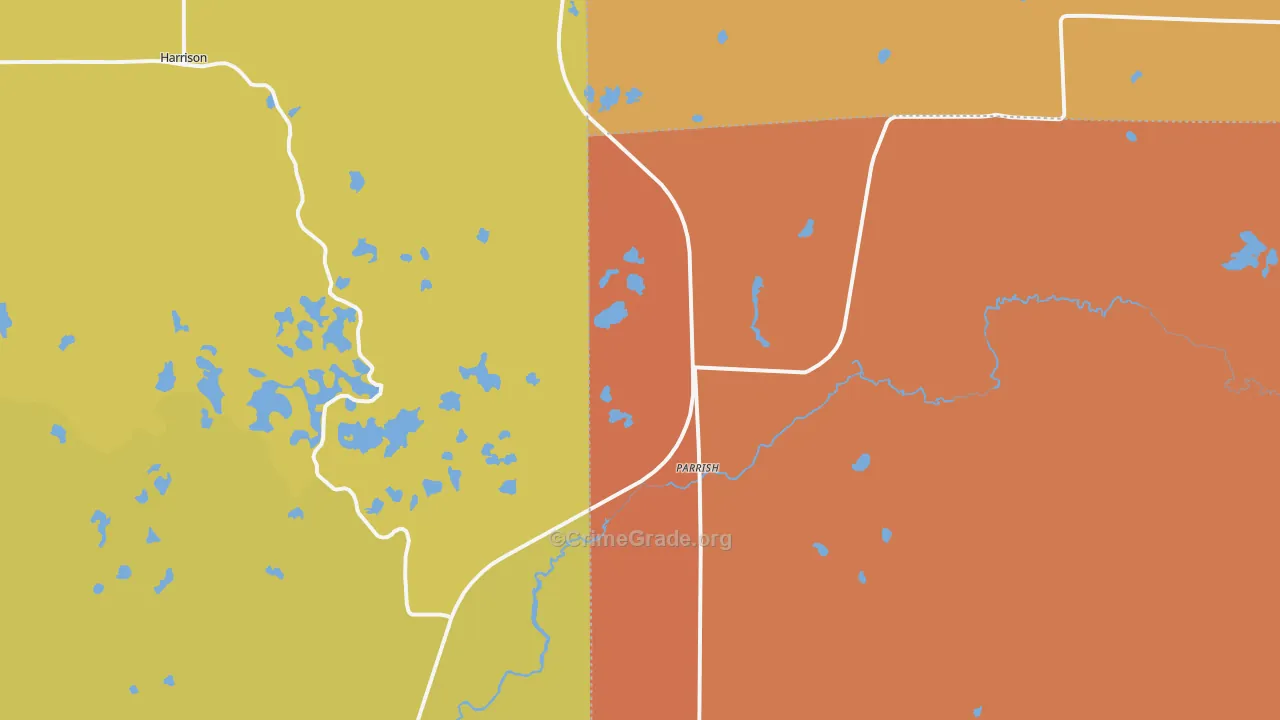 Parrish, WI Map of Robbery Rates