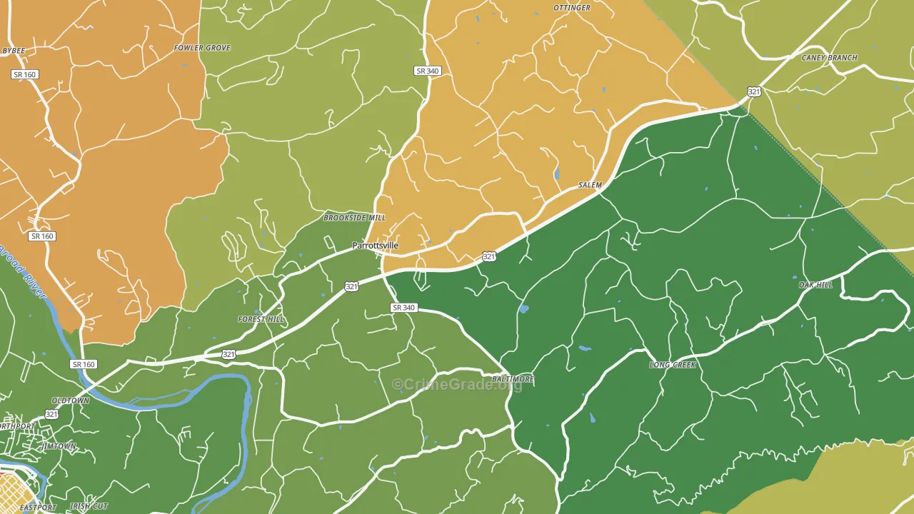 Parrottsville, TN Map of Robbery Rates