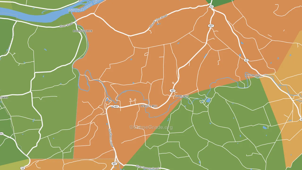 Parrs Mill, PA Map of Robbery Rates
