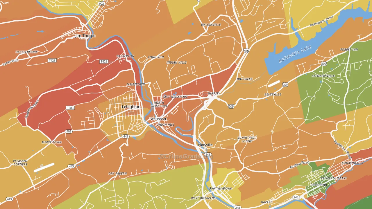 Parryville, PA Map of Robbery Rates