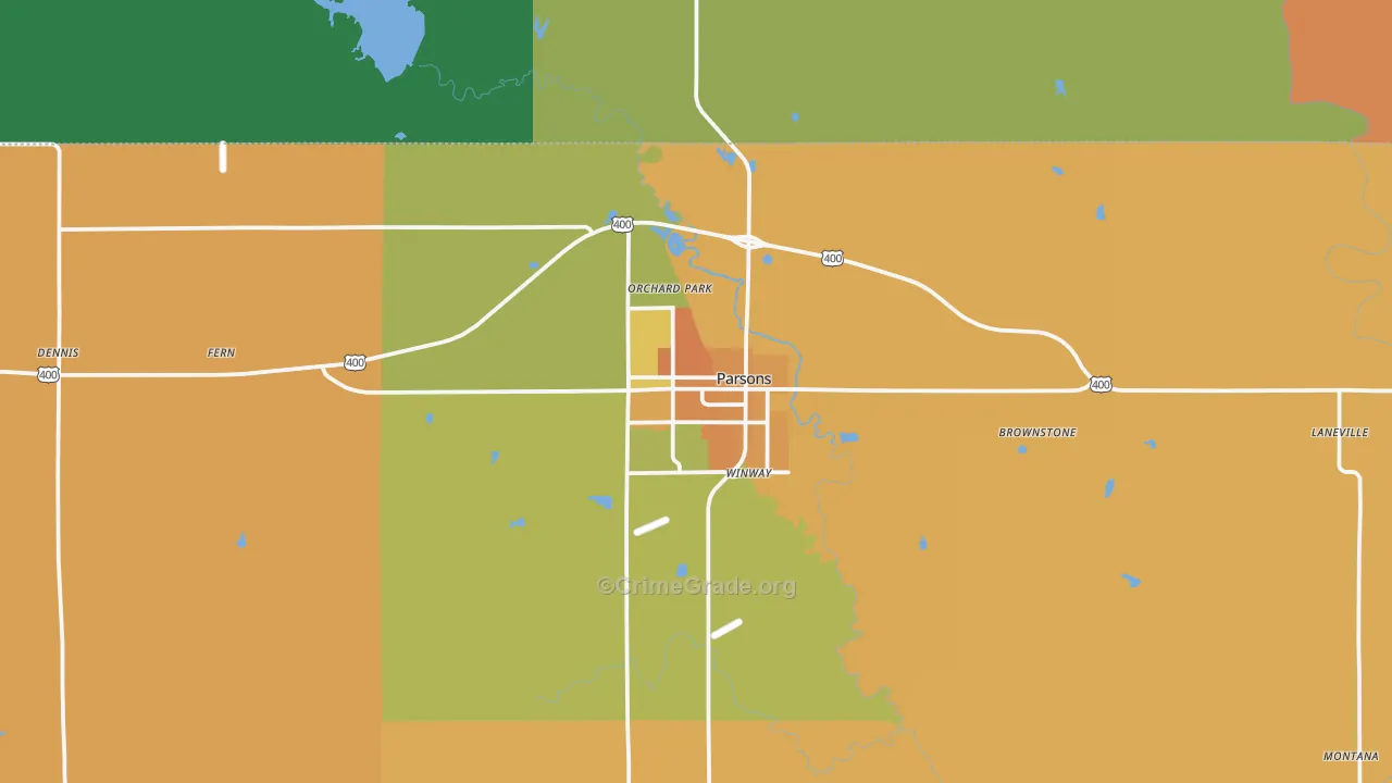 Parsons, KS Map of Robbery Rates