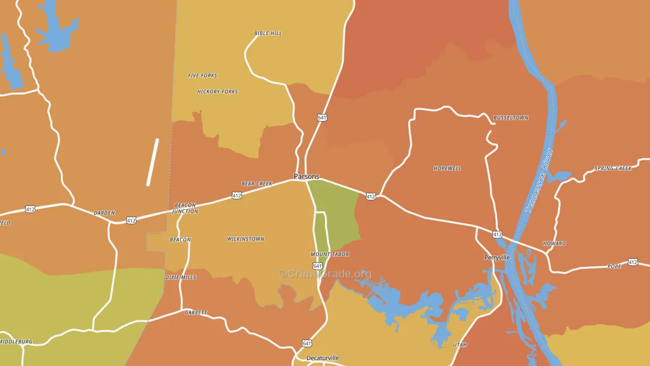 Parsons, TN Map of Robbery Rates