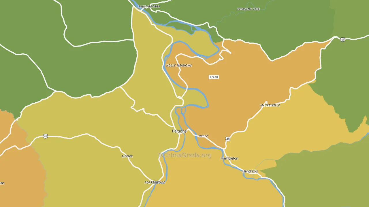 Parsons, WV Map of Robbery Rates