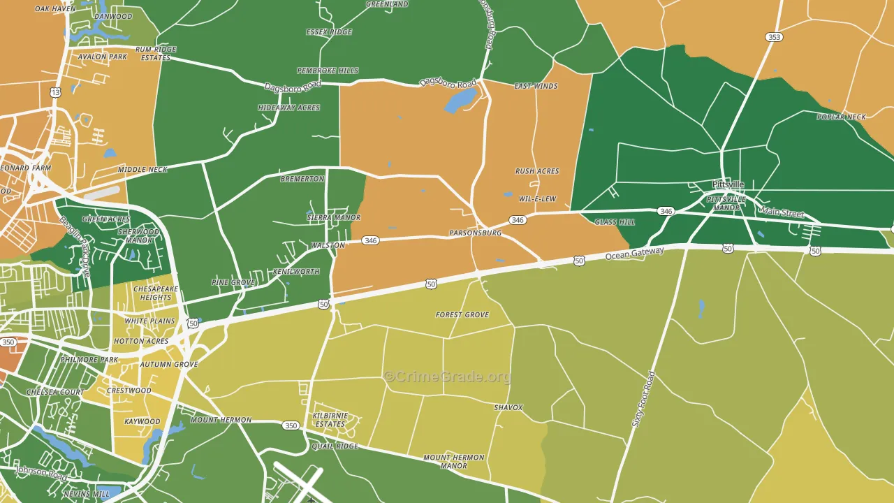 Parsonsburg, MD Map of Robbery Rates