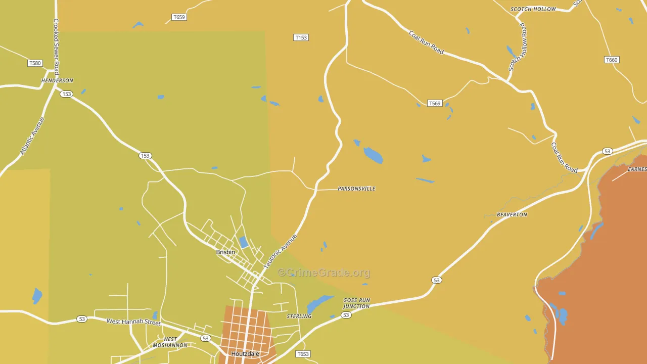 Parsonville, PA Map of Robbery Rates