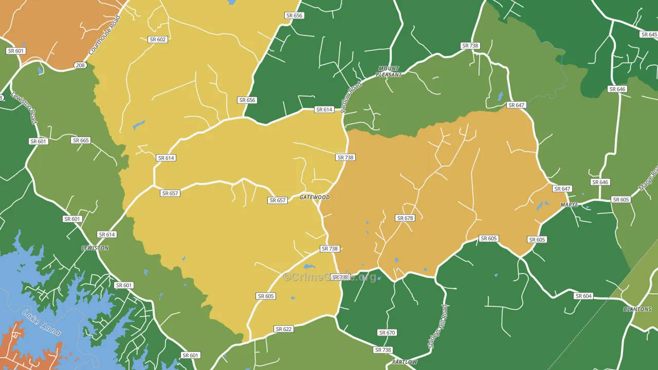 Partlow, VA Map of Robbery Rates