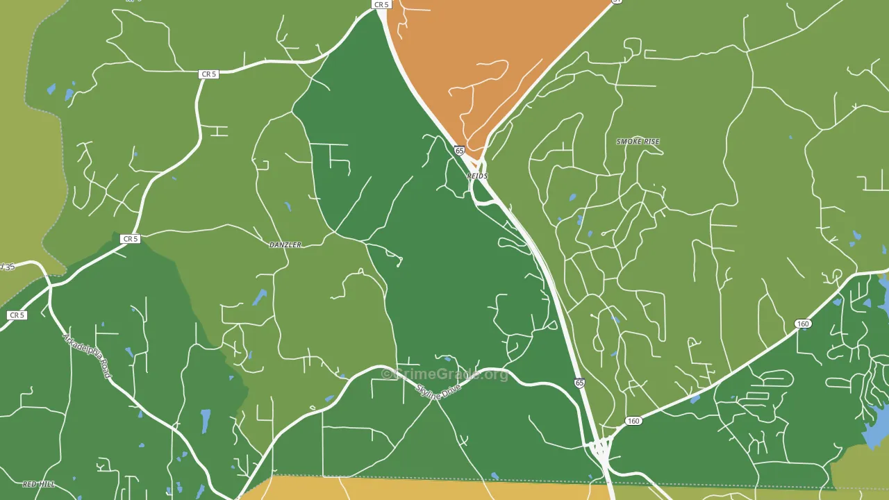 Partridge Crossroads, AL Map of Robbery Rates