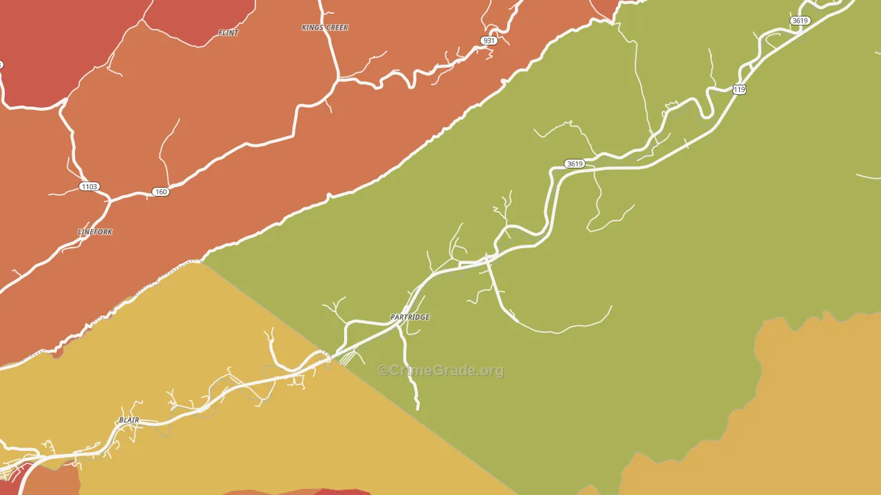 Partridge, KY Map of Robbery Rates