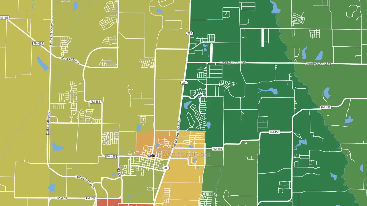 Parvin, TX Map of Robbery Rates