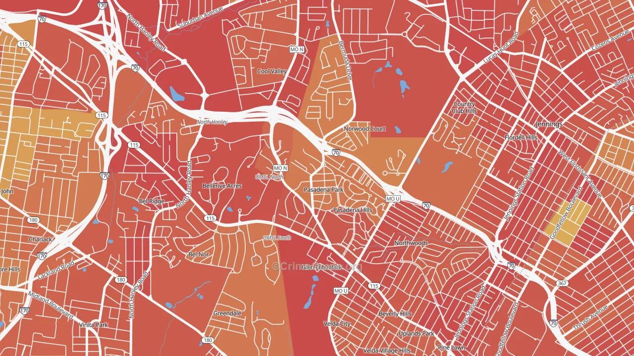 Pasadena Park, MO Map of Robbery Rates
