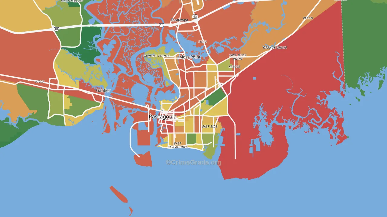 Pascagoula, MS Map of Robbery Rates