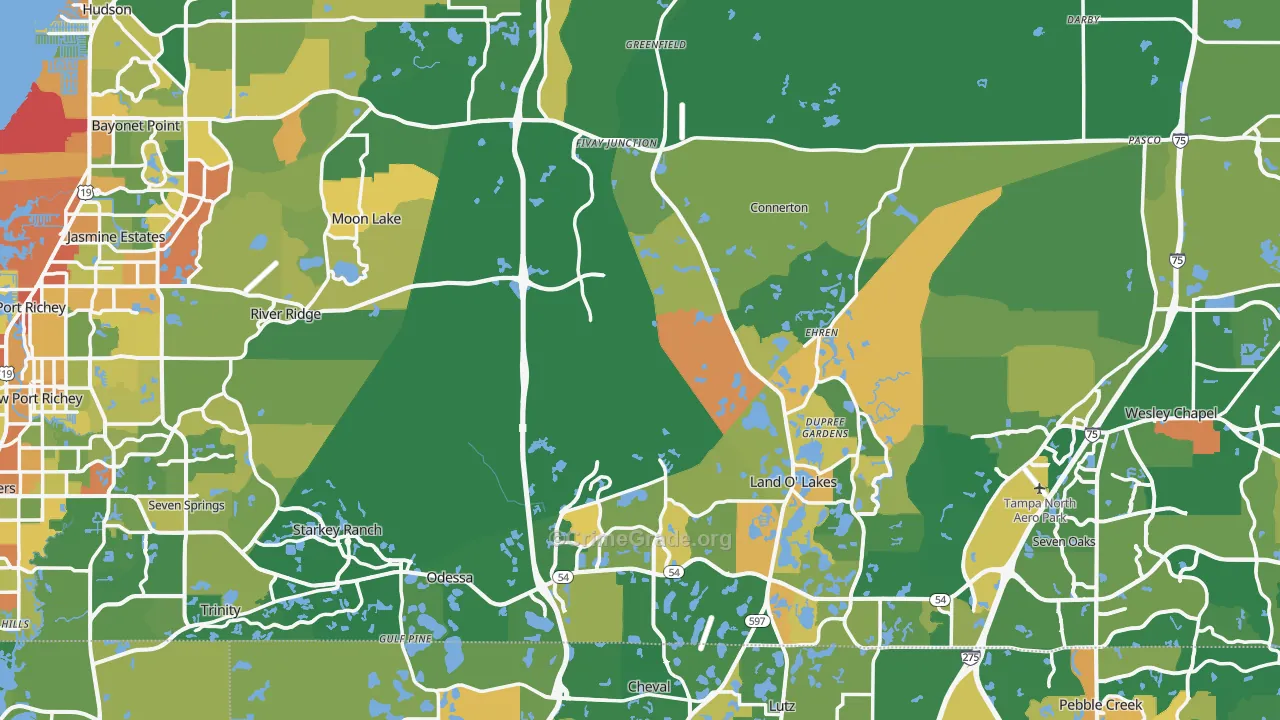 Pasco County, FL Map of Robbery Rates