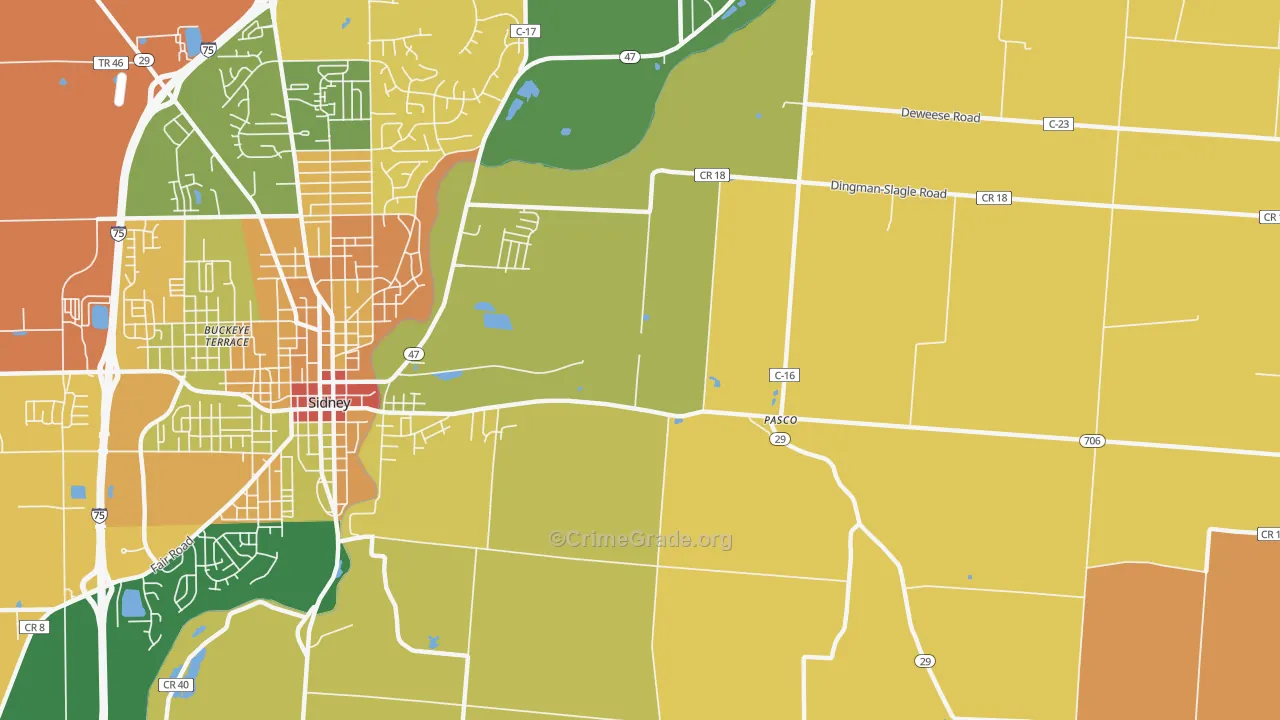 Pasco, OH Map of Robbery Rates