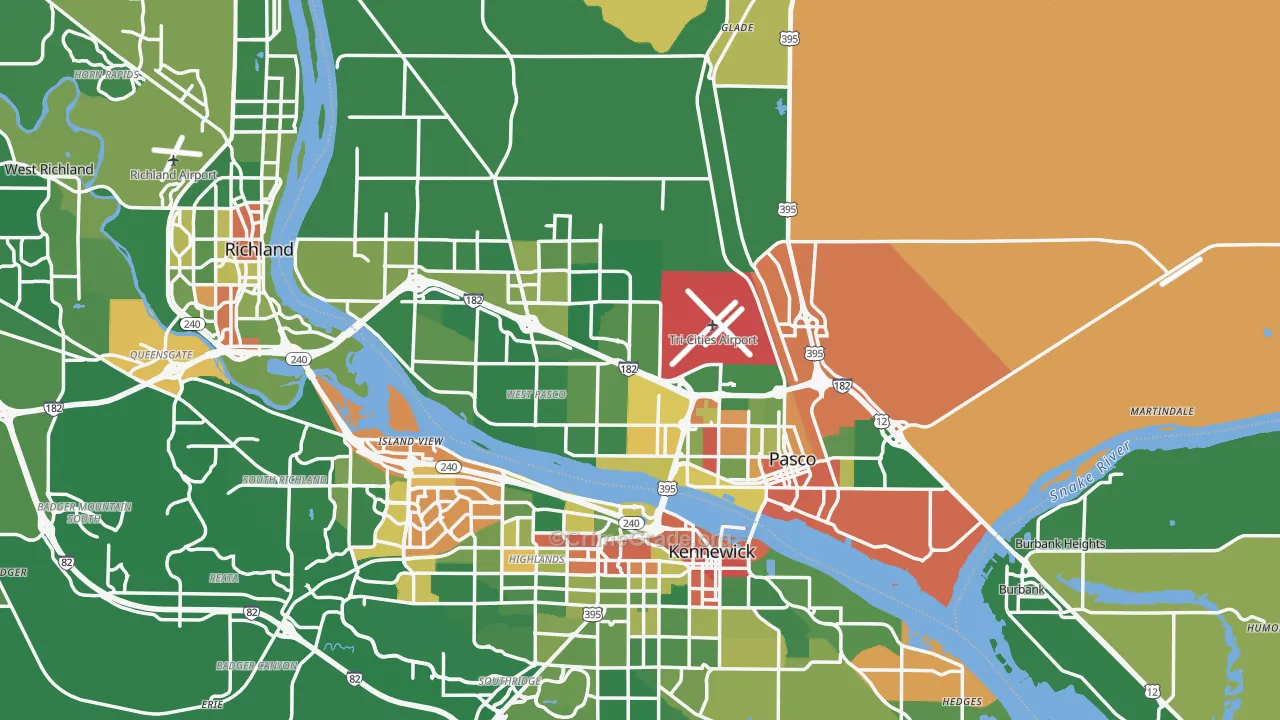 Pasco, WA Map of Robbery Rates