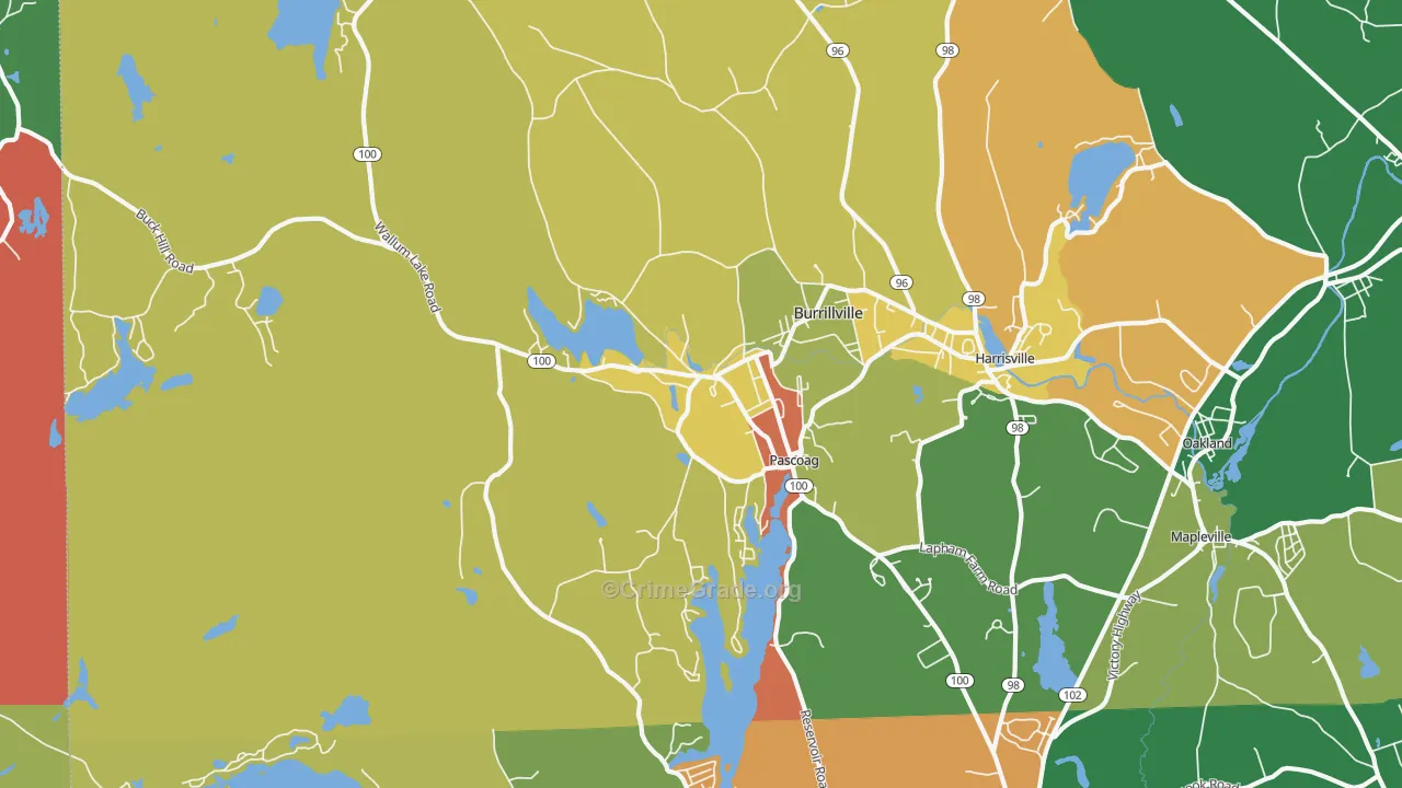 Pascoag, RI Map of Robbery Rates