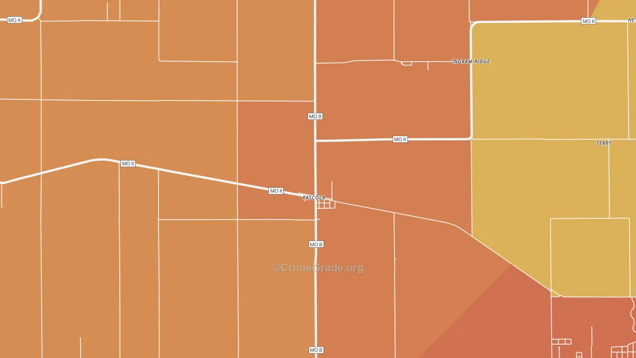 Pascola, MO Map of Robbery Rates