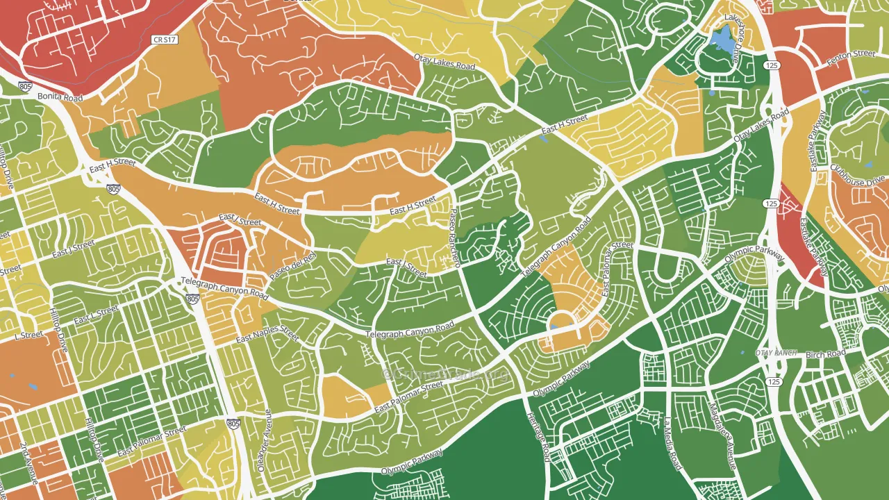 Paseo Ranchoero, Chula Vista, CA Map of Robbery Rates