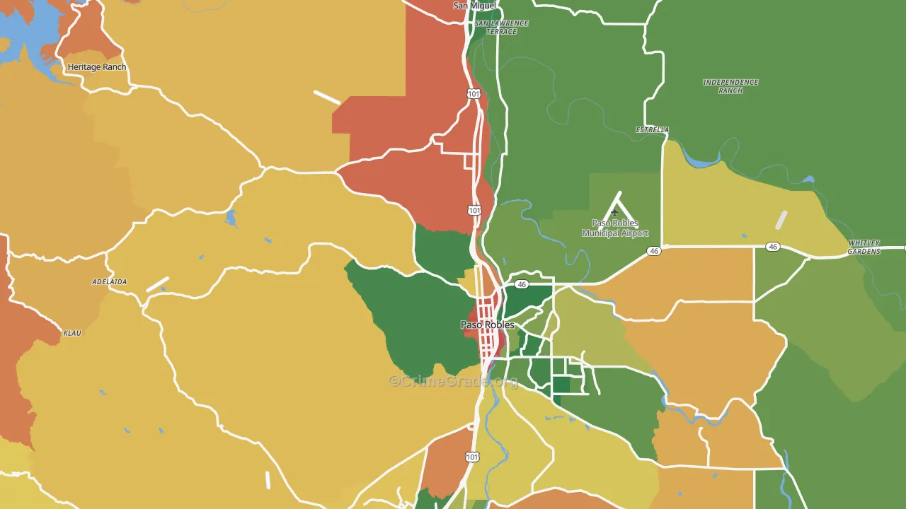 Paso Robles, CA Map of Robbery Rates