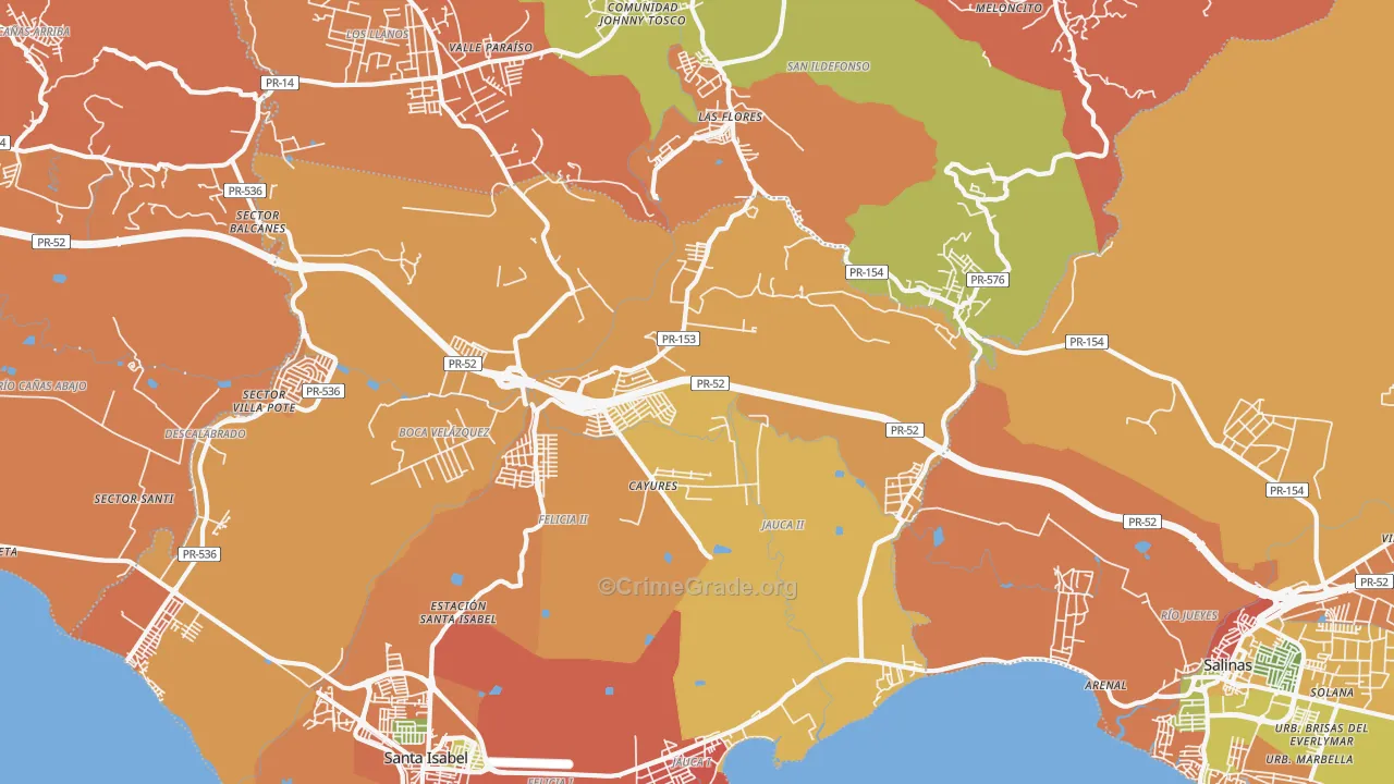 Paso Seco, PR Map of Robbery Rates