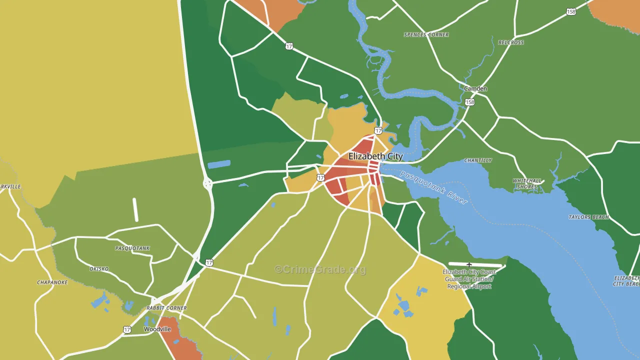Pasquotank County, NC Map of Robbery Rates