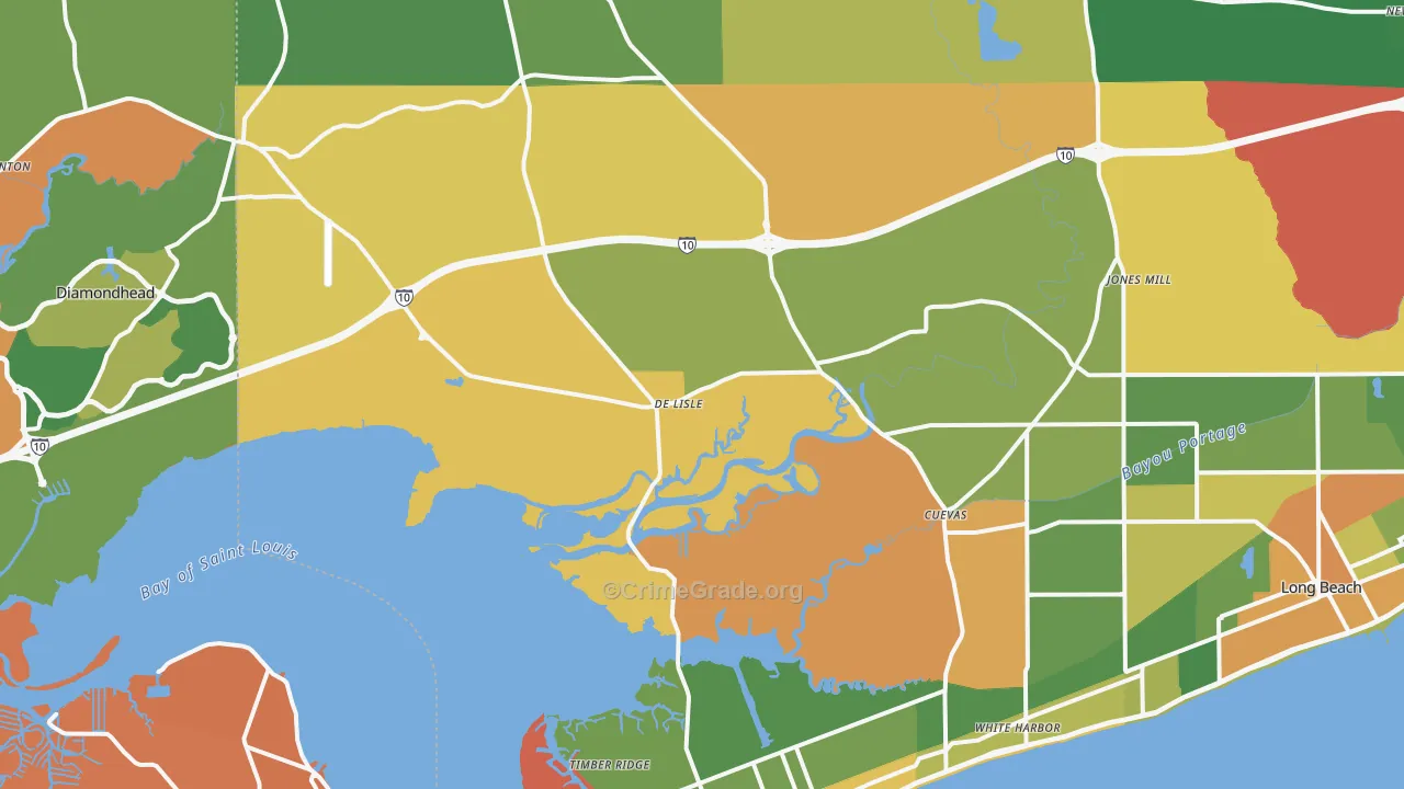 Pass Christian, MS Map of Robbery Rates