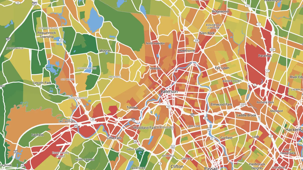 Passaic County, NJ Map of Robbery Rates