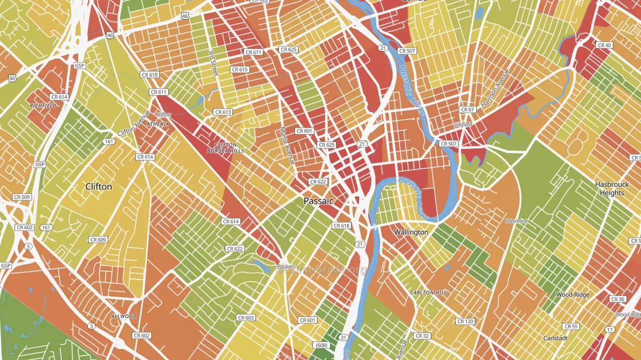 Passaic, NJ Map of Robbery Rates