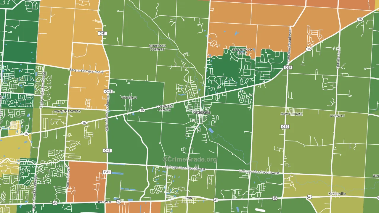 Pataskala, OH Map of Robbery Rates