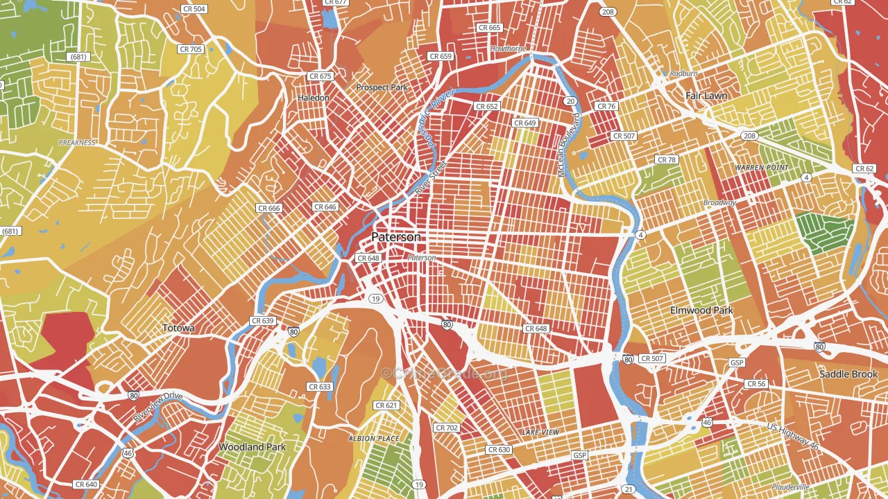 Paterson, NJ Map of Robbery Rates