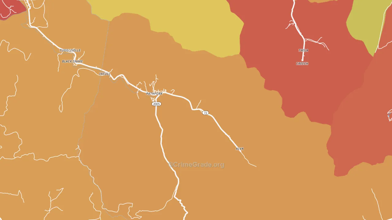 Pathfork, KY Map of Robbery Rates