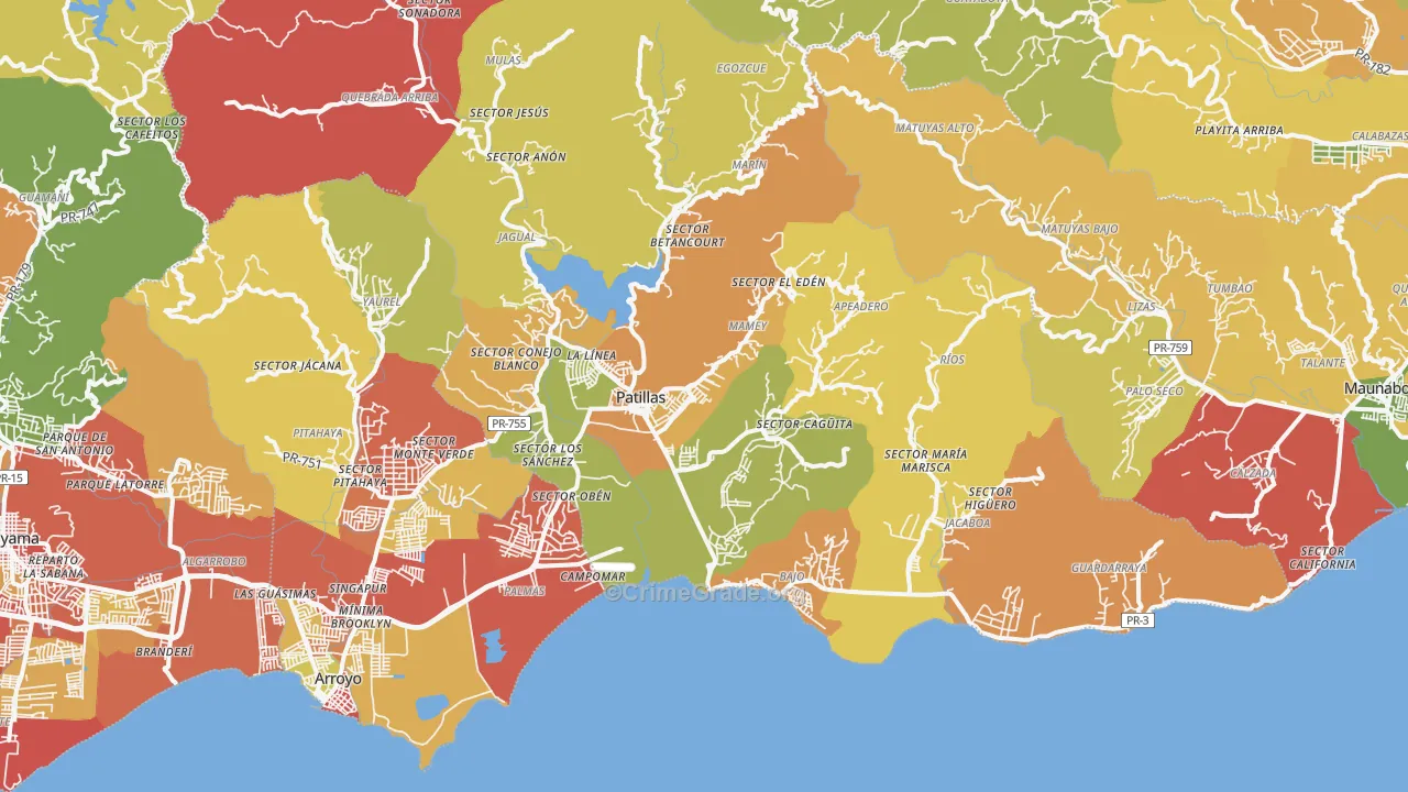 Patillas Municipio, PR Map of Robbery Rates