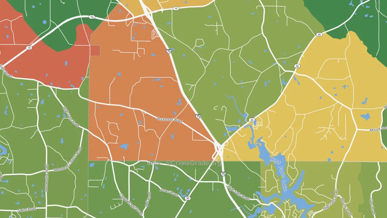 Patillo, GA Map of Robbery Rates
