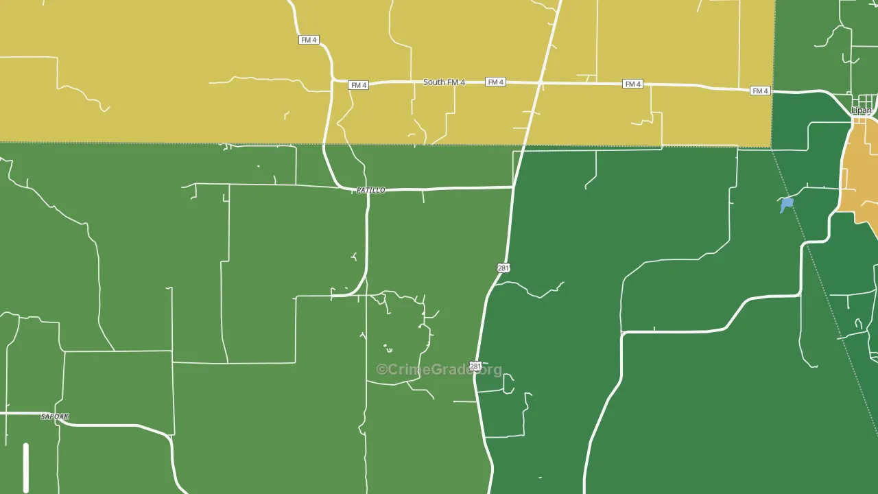 Patillo, TX Map of Robbery Rates