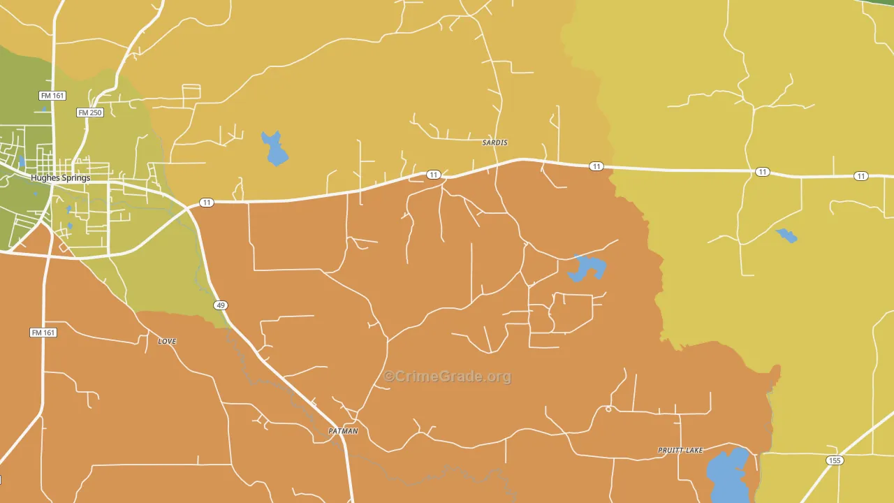 Patman, TX Map of Robbery Rates