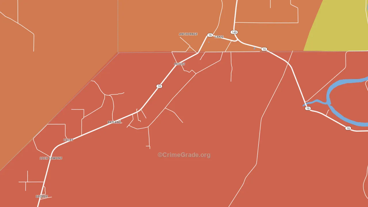 Patosi, MS Map of Robbery Rates