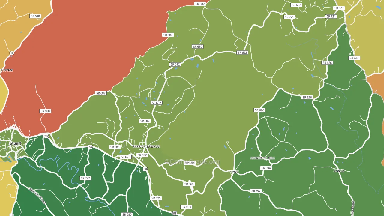 Patrick Springs, VA Map of Robbery Rates