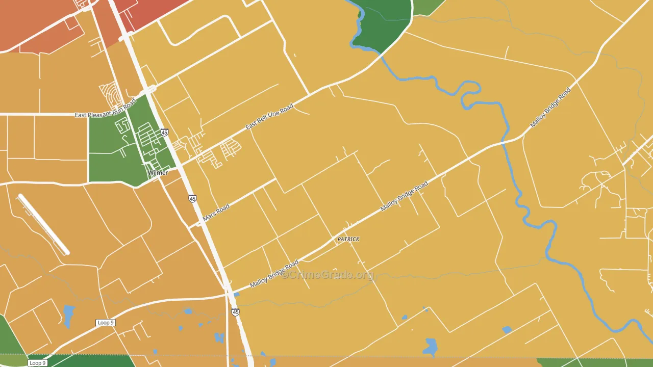 Patrick, TX Map of Robbery Rates