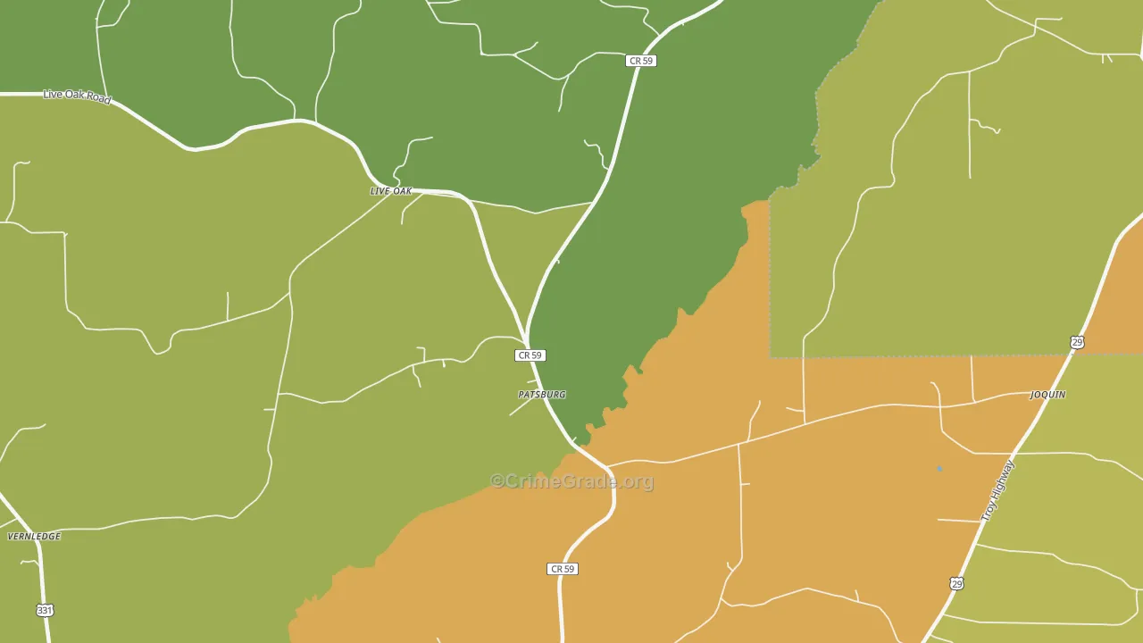 Patsburg, AL Map of Robbery Rates