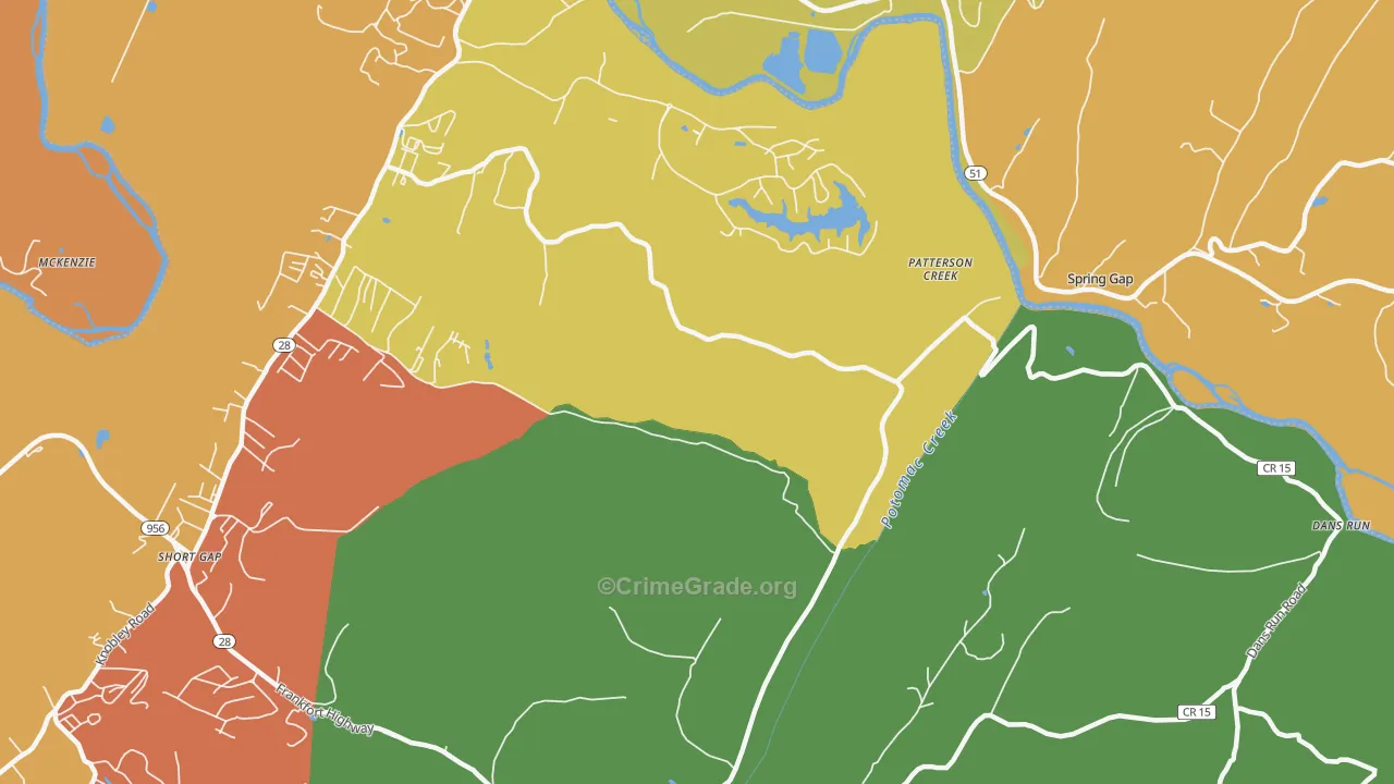 Patterson Creek, WV Map of Robbery Rates